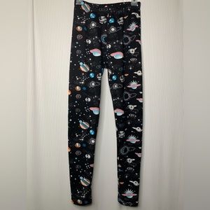 Just Cozy - Black Faux Fur Lined Leggings With All Over Space / Planet Print